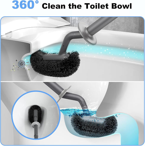 HAMITOR Toilet Bowl Brush Holder Set, Curved Design with Holder for Deep Cleaning, Compact Hidden Scrubber, Gray
