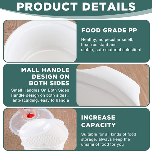 Microwave Bowls with Lids - 3 Pieces Assorted Sizes, Soup Bowl with Lid and Steam Rack, Dishwasher Safe Dishes