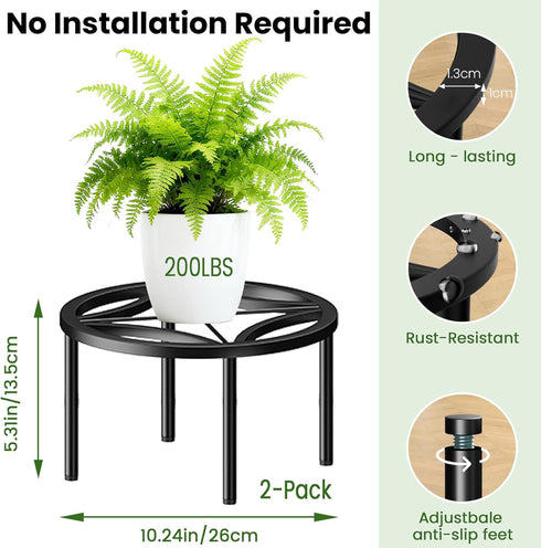 2-Pack Use(10.24" TOSKING Plant Stands - Heavy Duty Low Plant Stand, No Assembly Required Risers for Potted Plants