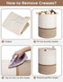 StorageWorks 72L Cotton Rope Laundry Basket with Wooden Beads Handles, Woven Storage for Clothes, White & Khaki