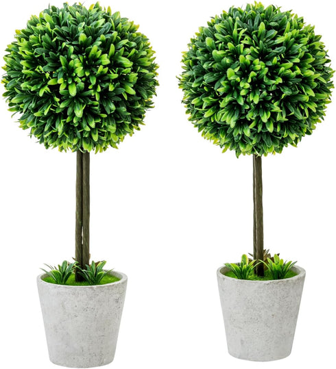 MyGift 15 Inch Boxwood Topiary Tree - 2 Pack Faux Plant Balls in Gray Pulp Planter, Tabletop Home Décor