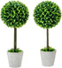 MyGift 15 Inch Boxwood Topiary Tree - 2 Pack Faux Plant Balls in Gray Pulp Planter, Tabletop Home Décor