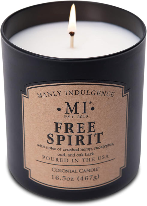 Manly Indulgence Free Spirit Scented Jar Candle, Cotton Wick, Premium Soy Blend White Wax, 60 hr Burn, 16.5 oz