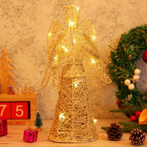 PRETYZOOM Exquisite Glitter Angel Christmas Tree Topper Figure Treetop Ornament for Festival Home Decor