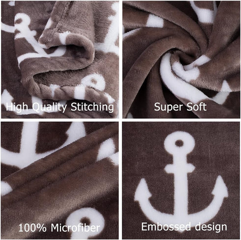 JML Throw Blanket for Couch, Super Soft Lightweight Microfiber Fuzzy Flannel, Shawls for Adults or Pets, Brown Anchor