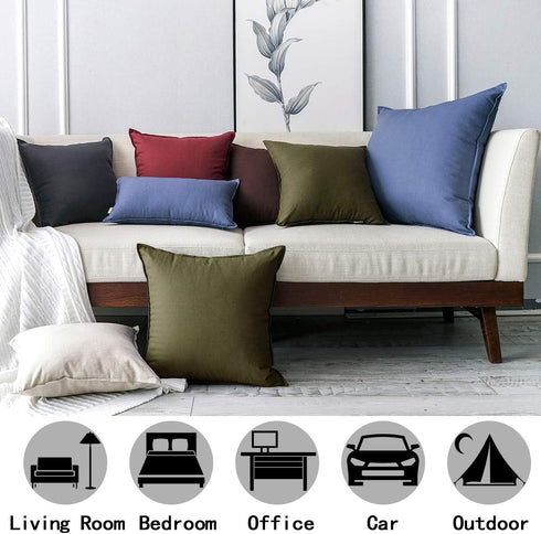 Jeanerlor 18"x18" Solid Cotton Linen Green Throw Pillow Case, 2 Packs, Decorative Pillowcase for Chair/Bed/Couch