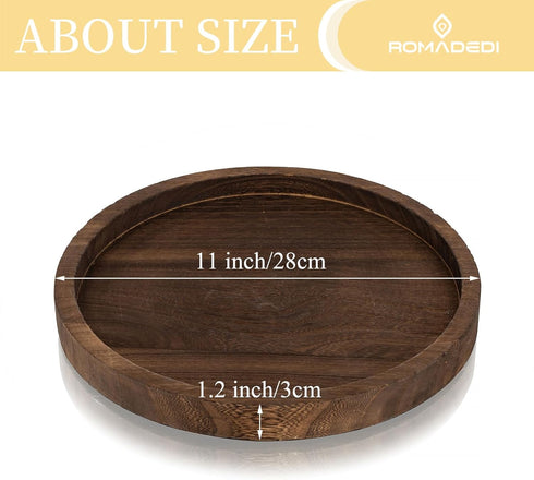 Wooden Decorative Tray Candle Holder: Romadedi Round Wood Tray Home Decor, Small Rustic Trays for Coffee Table