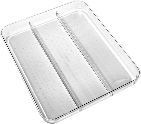 madesmart Large Utensil Tray - Light Grey, 3-compartment, Soft Grip Collection, Non-slip Feet, BPA-free