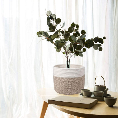 Woven Cotton Rope Plant Basket for 8" Flower Pot - Small Storage Organizer (H7.5 x W8.5)