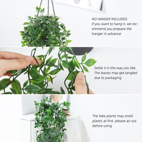 Whonline Fake Hanging Plants, Artificial Small Potted Plants for Indoor Outdoor Aesthetic Decor - 1 Pack