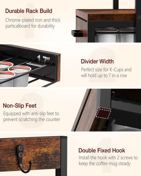 K Cup Holder Drawer, Coffee Pod Organizer for Counter, Sturdy K-Cup Storage Drawer with Mug Rack, 35 Pods Capacity,