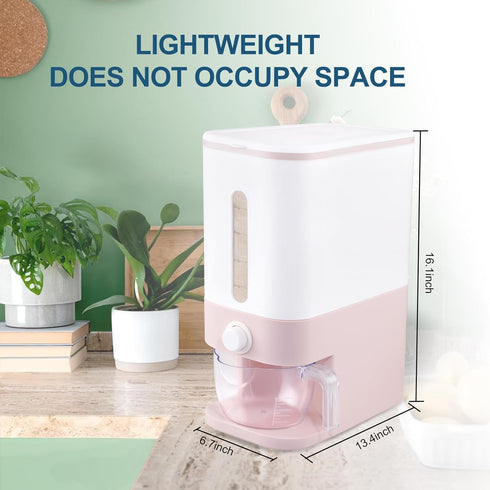 Rubtlamp 22.5 Lbs Pink Rice Dispenser - Rice Storage Container with Measuring Cup for Household Kitchen Use.