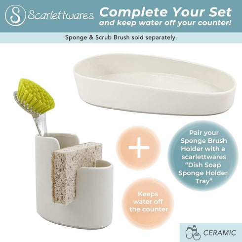 Farmhouse Style White Ceramic Kitchen Sink Caddy for Sponges & Brushes