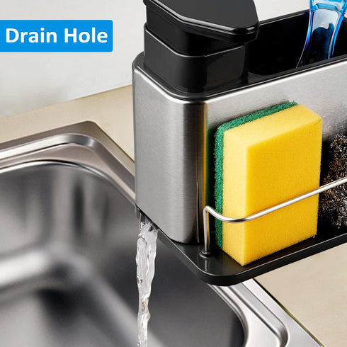 3-in-1 Countertop RedCall Soap Dispenser for Kitchen Sink, Sponge Holder for Kitchen Sink Caddy, Stainless Steel