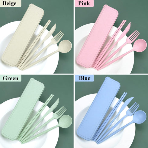 4 Sets Travel Utensils with Case, Reusable Plastic Cutlery Set for Lunch Box Accessories