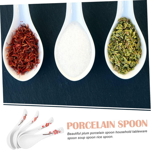 HOMSFOU 4pcs Ceramic Spoon Ramen Spoons Cream Soup Spoon Chinese Won Ton Spoons Small Ceramic Rice Spoon Japanese Ramen Soup Spoons Chinese Soup Spoon Round Ceramics White Udon