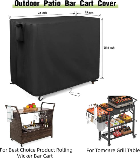 Set 44"x19"x36", Outdoor Bar Cart Cover for Best Choice Product Outdoor Rolling Wicker Bar Table Waterproof Serving