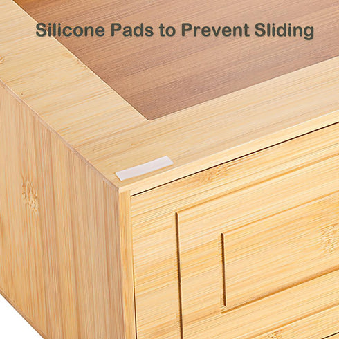 Kingrol Bamboo Cube Storage, Stackable Desk Drawer Organizer with Handle for Home Office, 15 x 11.75 x 6.5 Inch