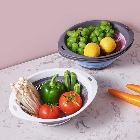 Collapsible Strainer/Colander Set of 2-Piece - 5 Quarts Food-Grade Silicone Kitchen Filter for Pasta, Veggies