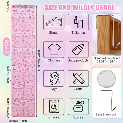 2 24 Closet Windyun Pcs Kids over The Door Shoe Organizer Pockets Unicorn Baby Water Bottle Organizer Rack Hanging