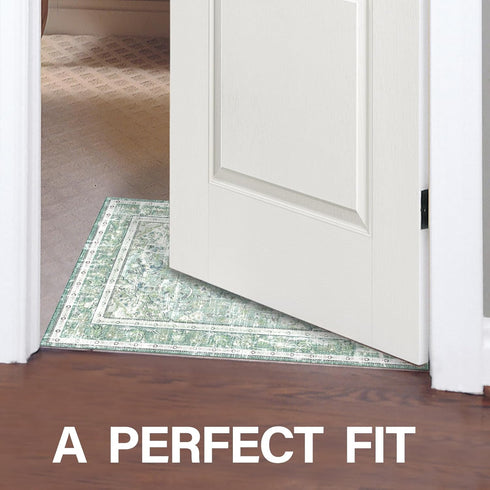 Boho Vintage Modern Area Rugs, Washable Neutral Small Carpet, Sage Green 2×3, High Traffic Doormat for Kitchen Entryway