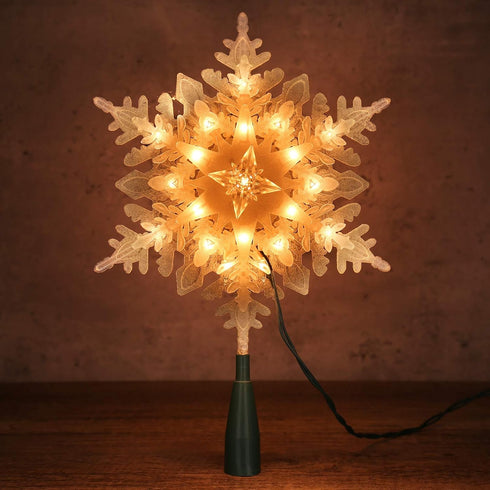 Brizled 9.25in Christmas Snowflake Tree Topper with 20 Warm White Lights, UL Certified Plug in Christmas Tree Decoration