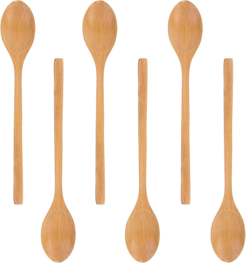 Wooden Spoons 6PCS, 9 Inch Long Handle Spoon for Eating, Mixing, Stirring, Japanese Style Home Kitchen Cooking
