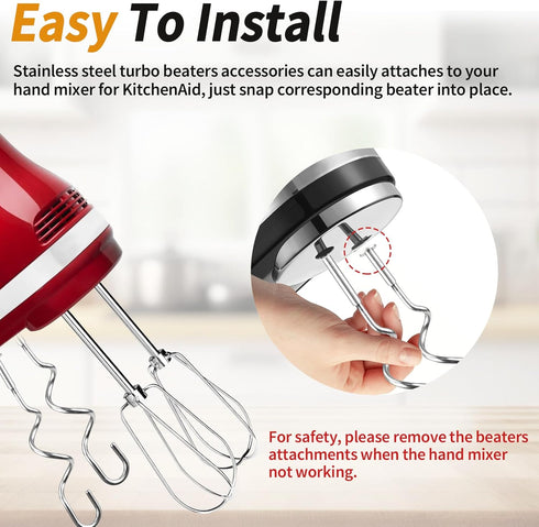 Hand Mixer Beater & Dough Hooks Compatible with KitchenAid Hand Mixer Attachments, Stainless Steel Replacement Parts