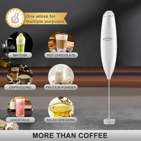 Powerful Handheld Milk Frother with Stand, Double Whisk Electric Foam Maker, Mini Blender for Coffee, Latte, Matcha