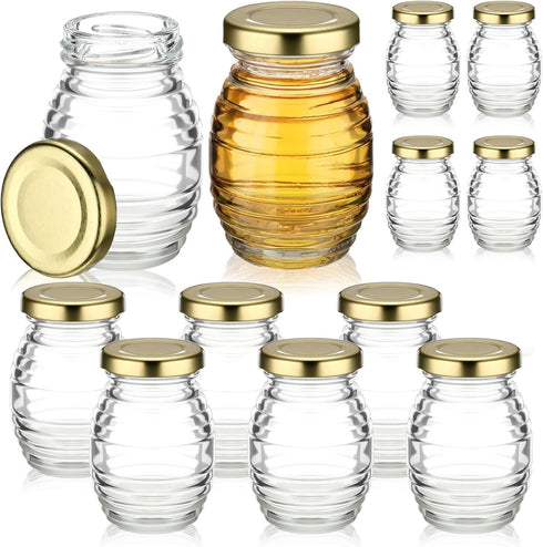 Baderke 3.4 oz Mini Honey Jars Party Favors, 12 Pack Small Glass