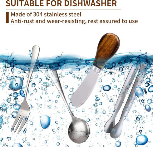Charcuterie Accessories (14 Pcs) - Cheese Spreaders, Mini Serving Spoons, Forks, and Tongs for Charcuterie Board,