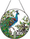 Peacock Stained Glass Suncatcher: Hand-Painted Window Wall Hanging Decor Ornament 6.5''*6.5'' for Home Garden Gift