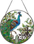 Peacock Stained Glass Suncatcher: Hand-Painted Window Wall Hanging Decor Ornament 6.5''*6.5'' for Home Garden Gift