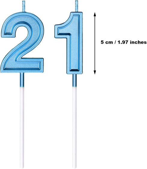 21st Birthday Candles Cake Numeral, Happy Birthday Topper Decoration for Wedding Anniversary Celebration (Blue)
