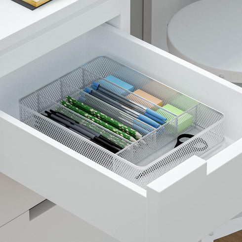 TQVAI Silverware Organizer, 5 Slots Non-Slip Mesh Kitchen Drawer Organizer, Metal Cutlery Holder
