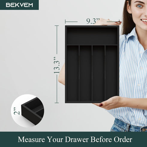 Bamboo Silverware Organizer, Kitchen Drawer Utensil Holder, Cutlery Tray & Spoon Storage with Grooved Drawer Dividers