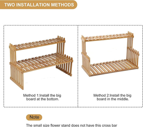 GURECOD 14.6"/18.5" 2 (14.6" Tiers Bamboo Plant Stand Shelf,Desk Flower Pot Holder,Adjustable Desktop Shelf Display