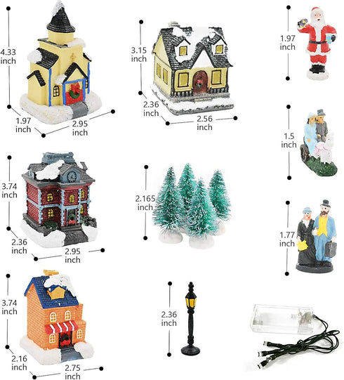 Sets-Christmas Christmas Village Decorations,LED Lighted Christmas Village Houses with Figurines, Christmas Village