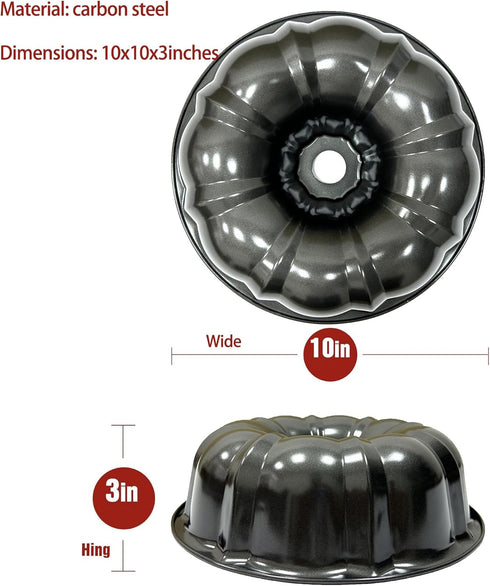 Classic Bakeware 10 Inch Non-stick Fluted Cake Pan,Heavy Duty Carbon Steel Tube Baking Mold Gray