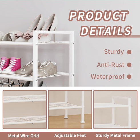 3-Tier Closet Metal Shoe Rack, Sturdy Floor-Mounted Storage Organizer for Entryway Garage Dorm Room, Easy Assembly