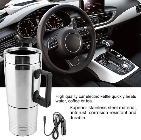 Acouto 12V Car Kettle, 350Ml+150ML Stainless Steel Electric Heating Kettle for Coffee, Tea, Travel Water Heating Cup