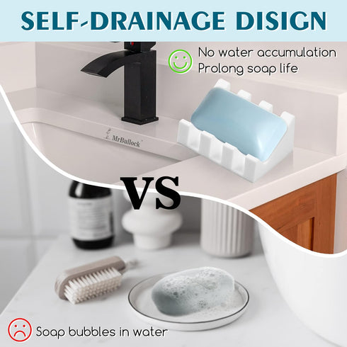 2) Silicone Soap Dish for Bar Soap Holder for Shower Bathroom Self Draining Waterfall Drying Tray Keep Soap Bars Dry