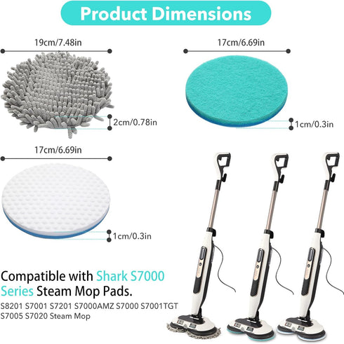 S7001 Shrak,S8201 S8001 S7000 S7201 S7000AMZ S7005 S7020 S7001C (2Green2White2Grey) Frescares Upgraded Steam&Scrub Mop