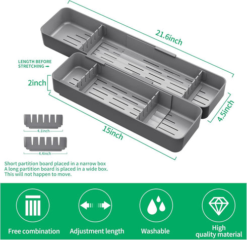 Kitchen Drawer Silverware Organizer, Adjustable Cutlery Holder, Expandable Utensils Tray for Flatware Storage