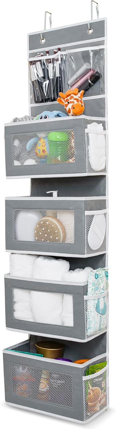 Over the Door Organizer, Clear Mesh Window Hanging Storage Rack for Bedroom, Bathroom, Kids Room, Space Saving Shelves