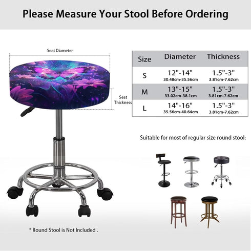 12-14 inch 2 Kuiaobaty Round Bar Stool Cover Cushion with Elastic Aesthetic Purple Butterfly Floral Print Fabric Round