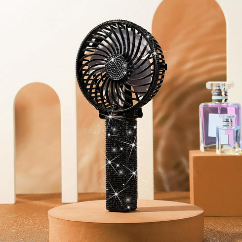 Mudder Crystal Bling Rhinestone Mini Handheld Fan Portable Usb Rechargeable Fan Battery Operated Small Folding Personal Fan for Girls Women Outdoor Travel Indoor Makeup Office (Black,Classic Style) by Mudder