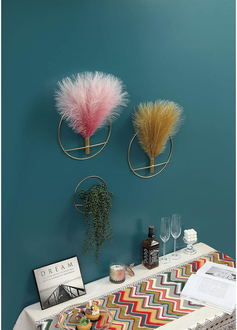2 Pack Pretty Jolly Boho Wall Art, Hanging Artificial Pampas Display, Gold for Living Room, Bedroom, Bathroom, Dining