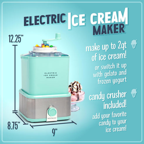 Nostalgia Electric Ice Cream Maker, Old Fashioned Soft Serve Machine, Aqua - 2 Quart