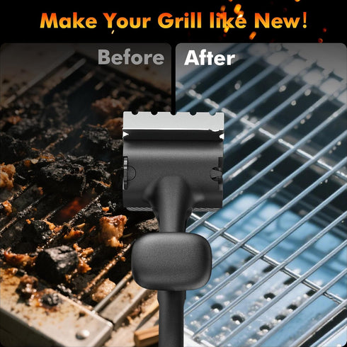 Sommilk BBQ Grill Brush Bristle Free - Grill Cleaner Brush with Replaceable Heads for Cast Iron/Stainless Steel